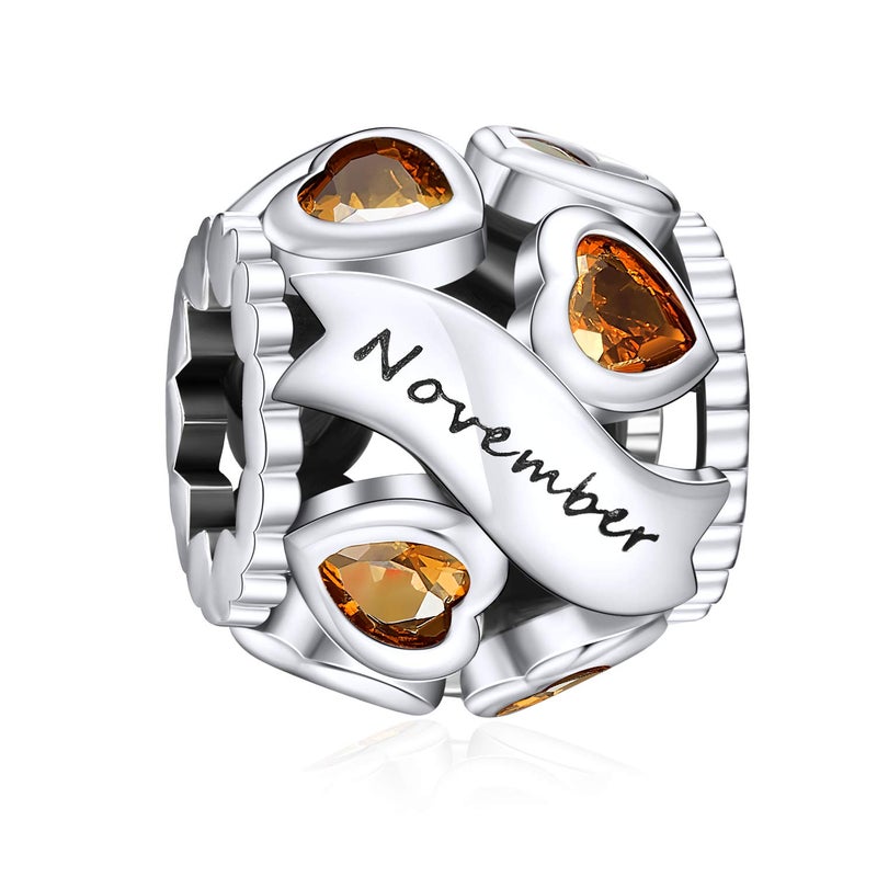 NINGAN November Birthstone Charms 925 Sterling Silver Love Heart Openwork Bead for Charm Bracelets and Necklaces with 5A Cubic Zirconia, Birthday Mothers Day Jewelry Gifts Women Friends